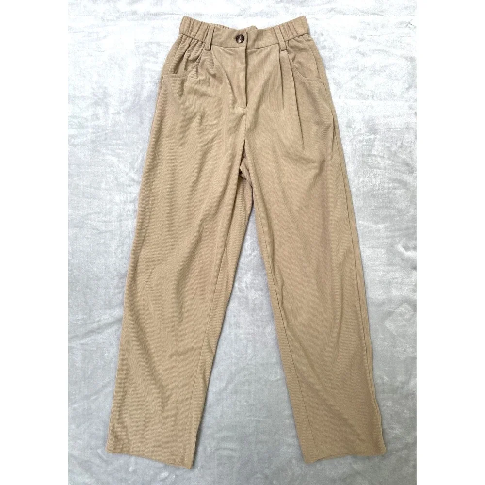 SHEIN Corduroy Pants Women's Small Beige High Waist Casual Vintage Style